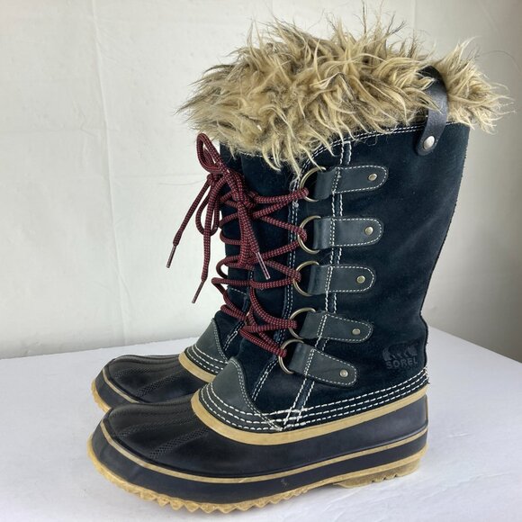 Sorel Joan Arctic Womens Sz 7 Black Suede Leather Tall Winter Snow Boots - Picture 5 of 14